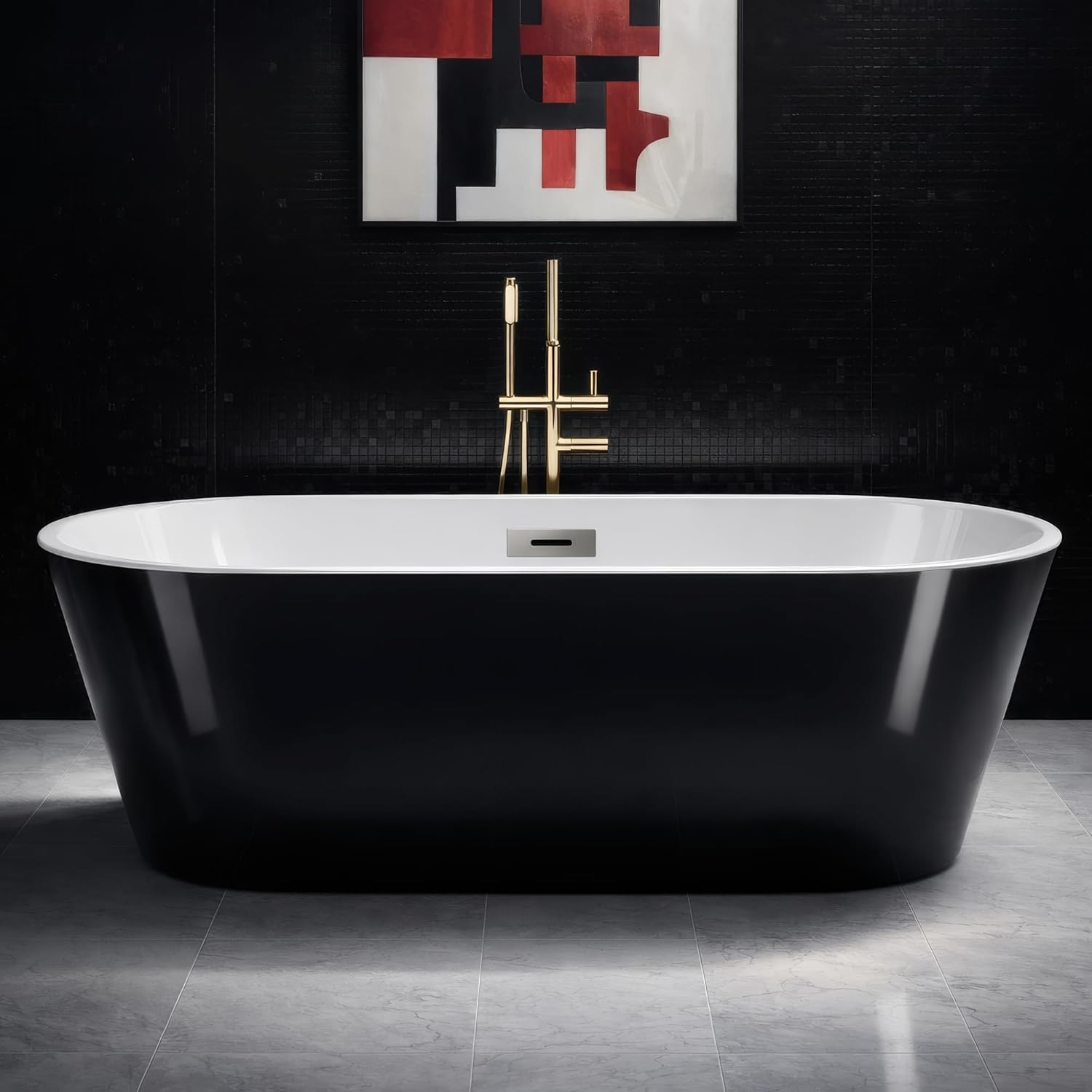 59" Acrylic Freestanding Bathtub, Contemporary Double-Walled Insulated Soaking Tub with...