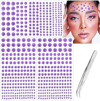 591pcs Face Gems Hair Gems Pearls, Self-Adhesive Face Jewels Eye Rhinestones 3/4/5/6/8 mm... image