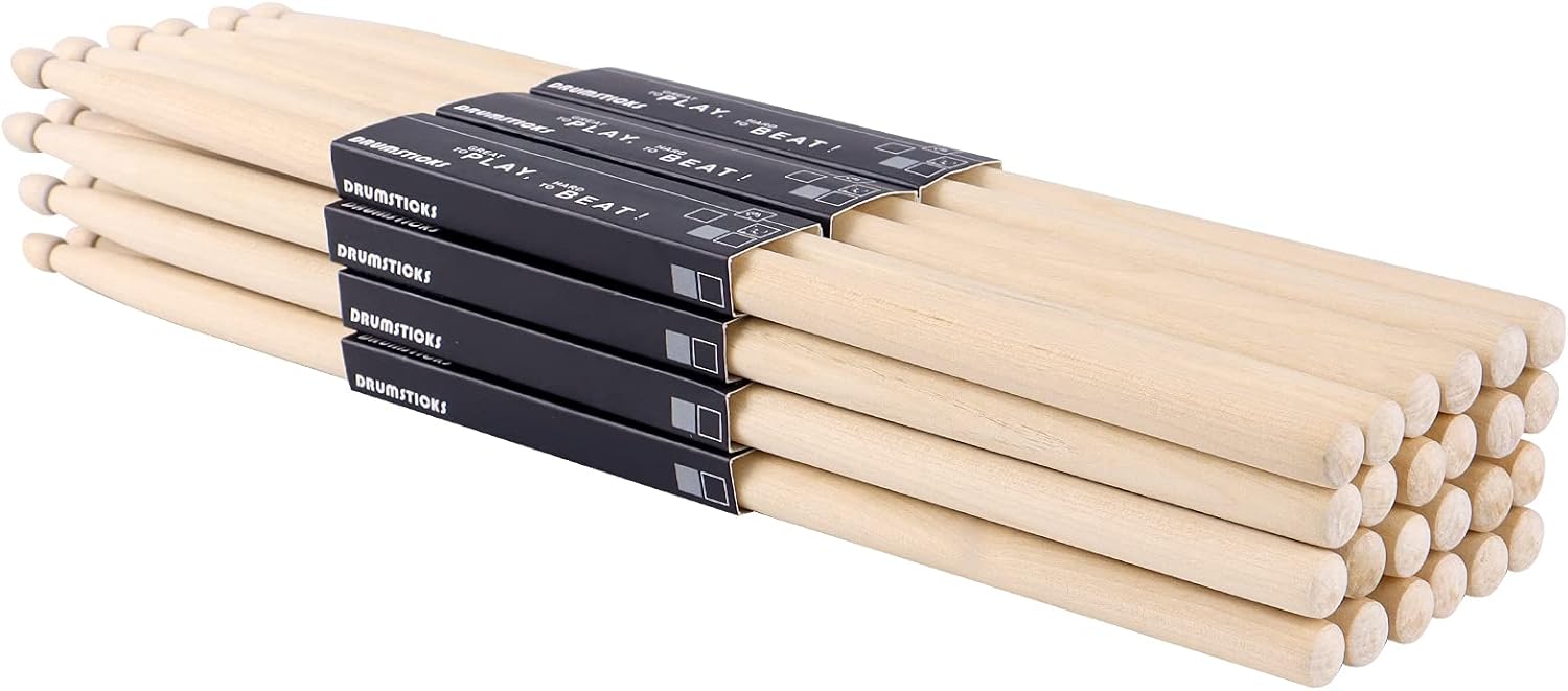 5A Drum Sticks Bulk 12 Pairs, Maple Wood Drumsticks for Beginners | 16" Standard