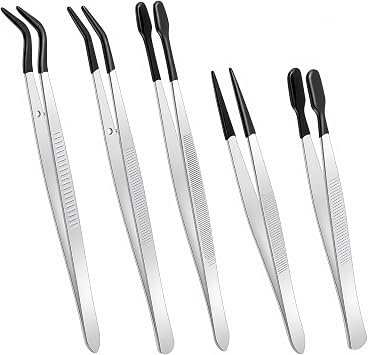 5Pcs Rubber Tip Tweezers,Stainless Steel Rubber Tweezers Set - Non-Scratch Fine Point... image