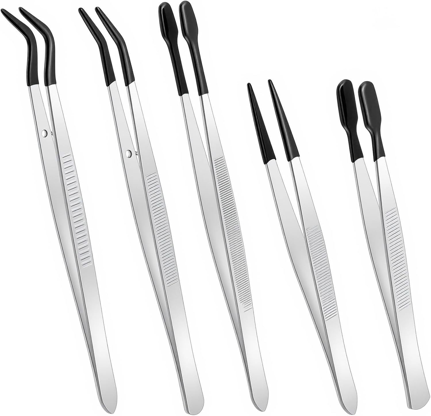5Pcs Rubber Tip Tweezers,Stainless Steel Rubber Tweezers Set - Non-Scratch Fine Point...