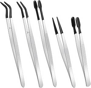5Pcs Rubber Tip Tweezers,Stainless Steel Rubber Tweezers Set - Non-Scratch Fine Point... image