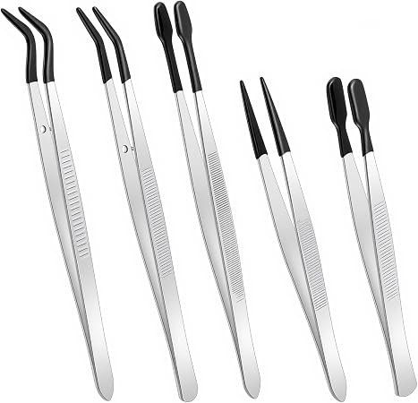 5Pcs Rubber Tip Tweezers,Stainless Steel Rubber Tweezers Set - Non-Scratch Fine Point... image