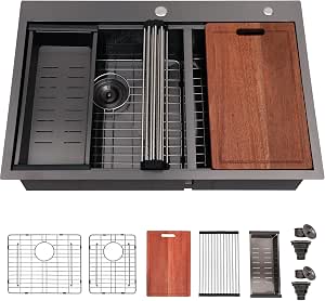 60/40 Drop In Double Bowl Kitchen Sink Black, 33x22 Inch Gunmetal Black Drop In Kitchen Sink... image