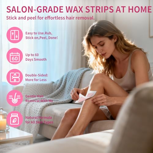 60 PCS Wax Strips - 40 Facial & 20 Body Waxing Kit for Women’ s Hair Removal,Wax Strips... image