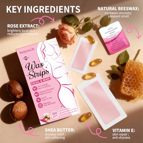 60 PCS Wax Strips - 40 Facial & 20 Body Waxing Kit for Women’ s Hair Removal,Wax Strips... image