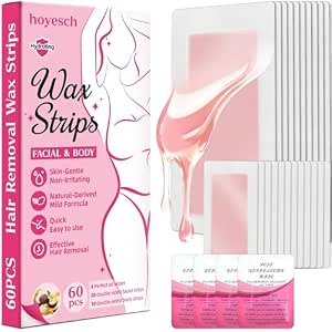 60 PCS Wax Strips - 40 Facial & 20 Body Waxing Kit for Women’ s Hair Removal,Wax Strips...
