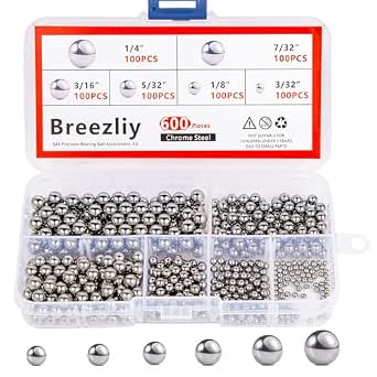 600 Piece 6 Sizes Assorted Loose Bicycle Bearing Balls 1/4" 7/32" 3/16" 5/32" 1/8" and 3/32"