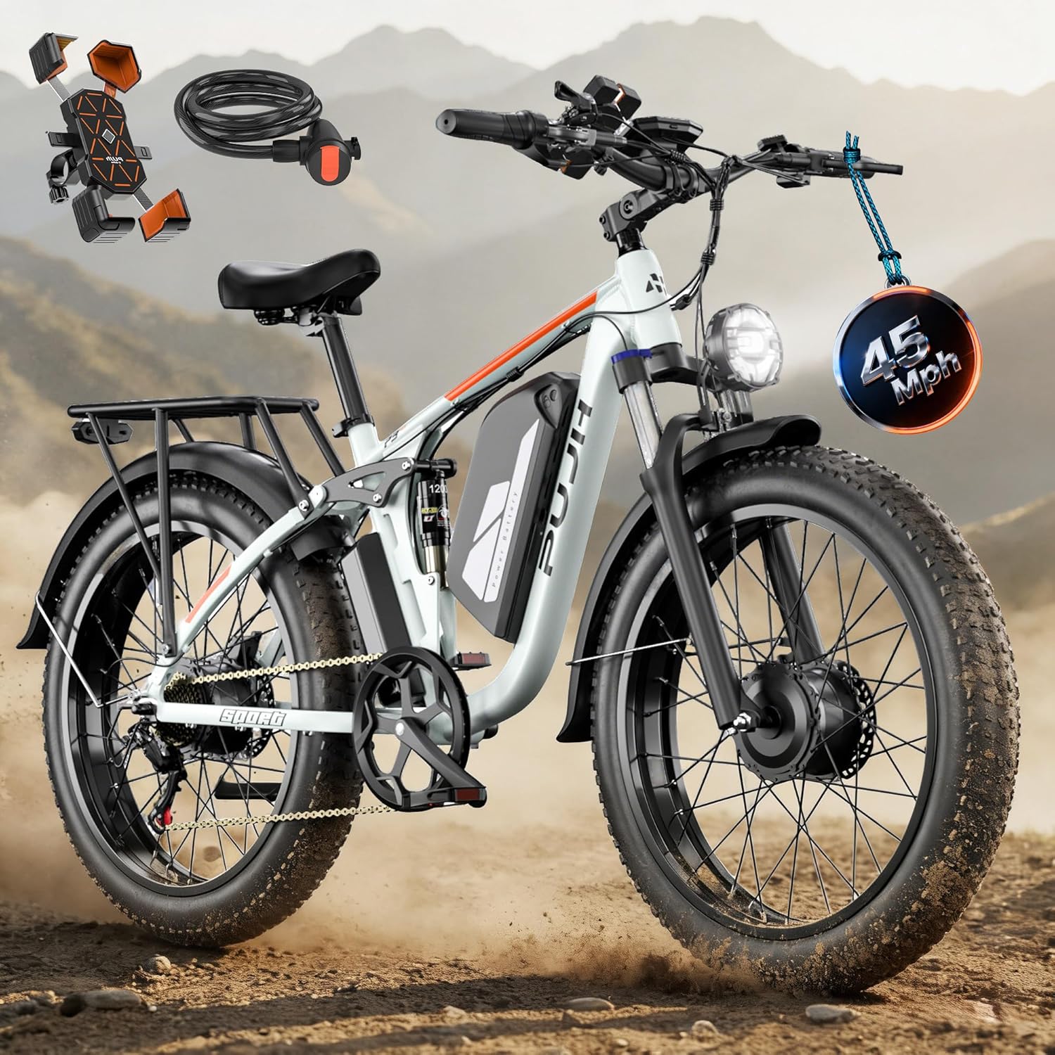 6000W Max Speed 45MPH Dual Motor Electric Bike for Adults,60V 1200Wh Removable Battery with...