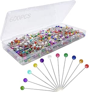 600PCS Sewing Pins, Straight Pin for Fabric, Pearlized Ball Head Quilting Pins Long 1.5inch...