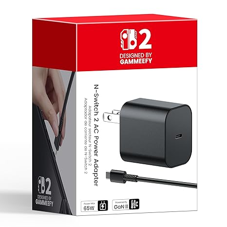65W Switch 2 Charger with 6.6FT(2M) Cable - GaN3 AC Power Adapter for Nintendo...