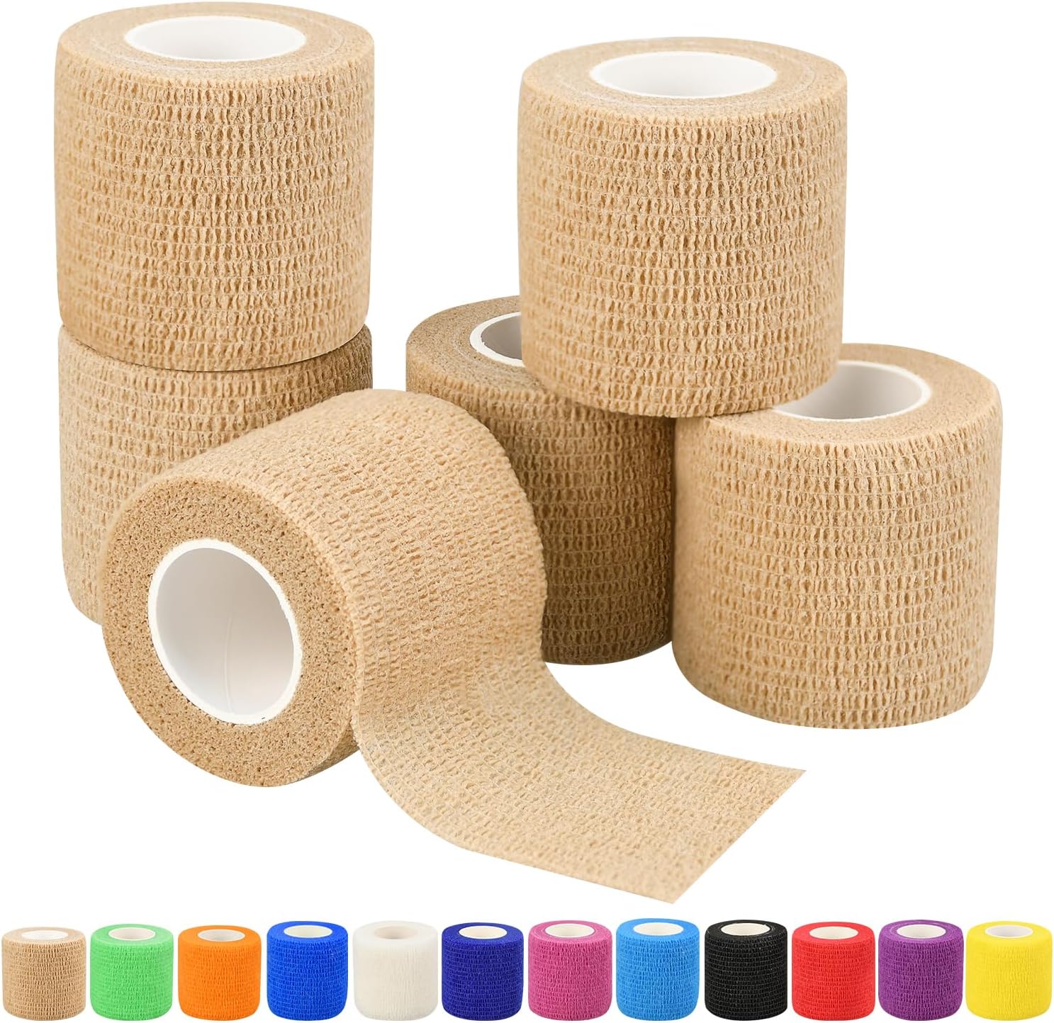 6pcs 2in Self Adhesive Bandage Wraps, Vet Wraps, 12 Colors to Choose, 5 Yard Self Adherent...