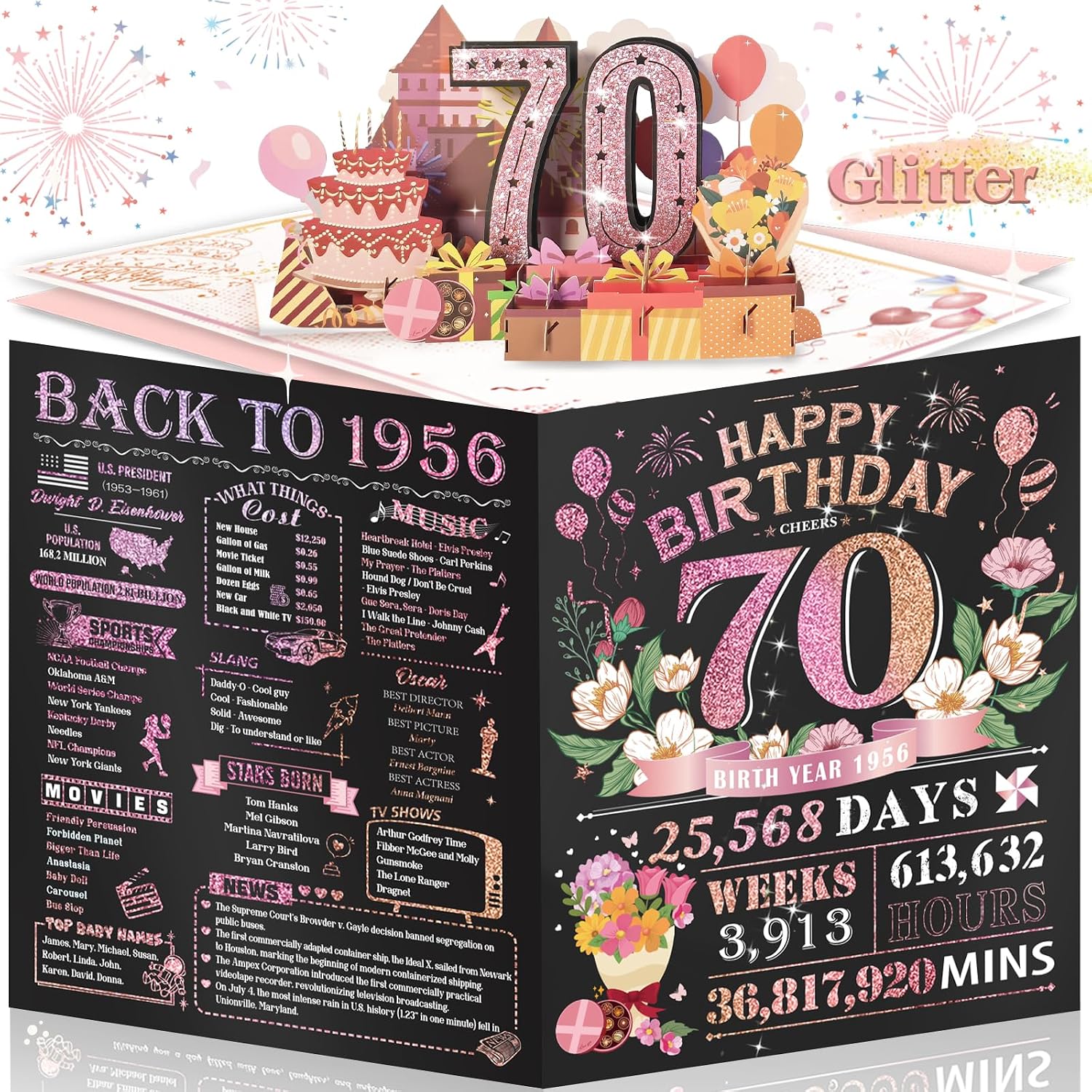 70th Birthday Card for Women Her, Large 3D Pop Up 70th Birthday cards for Mom Grandma, Happy...