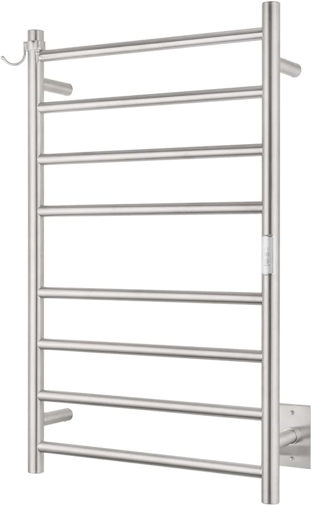 8-Bar Towel Warmer Plug-in Hardwired 3 Modes Brushed Steel 21”W 34”H | NORTTA 8-Bar...