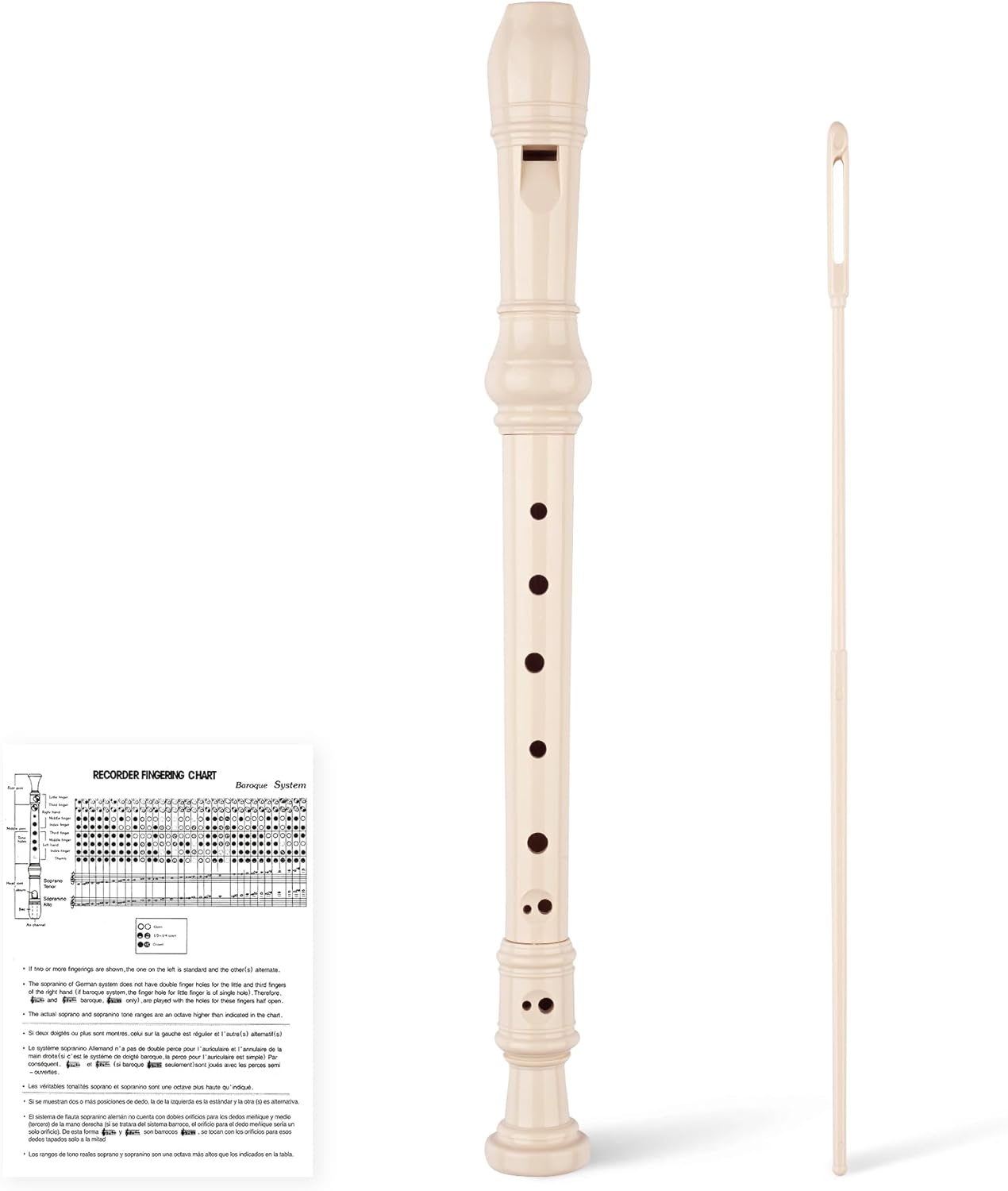 8-Hole Soprano Descant Recorder Baroque Style Kids Music Flute with Cleaning Rod & Case Bag...