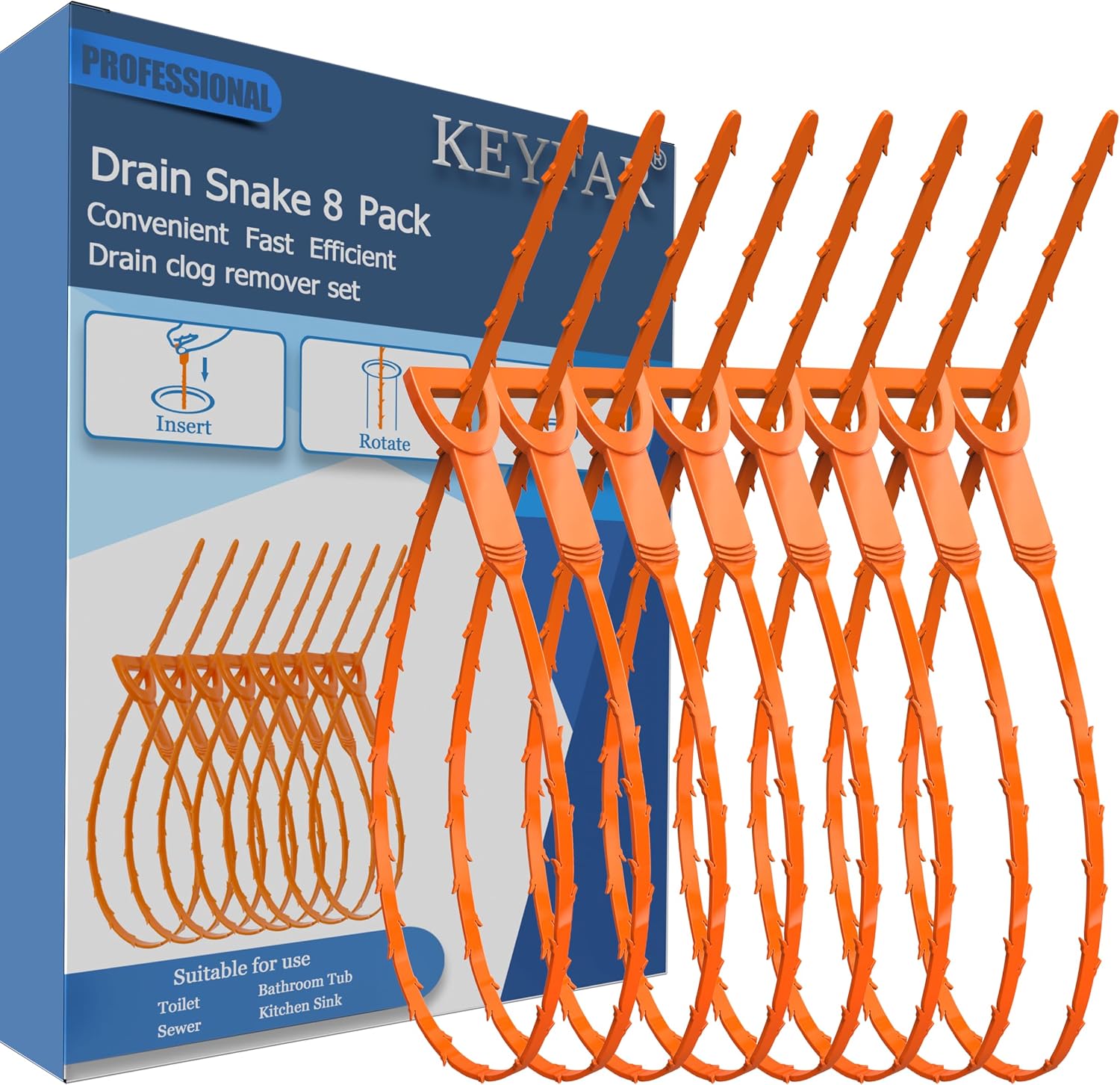 8 Pack 25inch Drain Snake Clog Remover, Drain Hair Remover, Sink Snake Drain Auger Cleaner...
