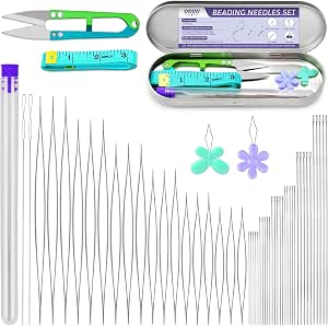 86 Pcs Beading Needle Set, 6 Sizes Big Eye Beading Needles for Seed Beads, Long Straight...