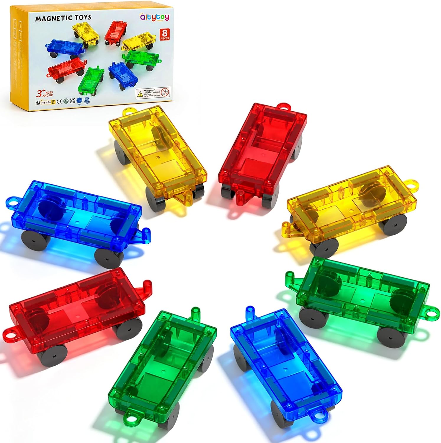 8PCS Magnetic Tiles Mini Cars Construction Set Compatible with Mini & Major Tiles, Magnet...