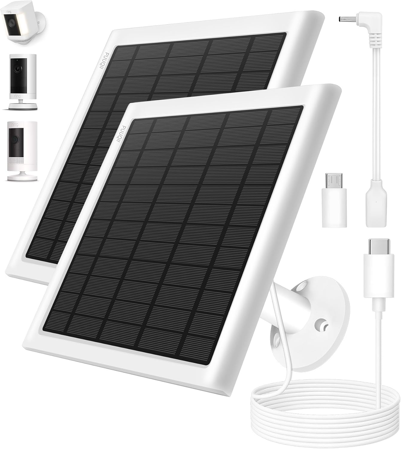 8W Solar Panel for Ring Camera, 2-Pack Solar Panel Charger Compatible with Ring Stick Up Cam...