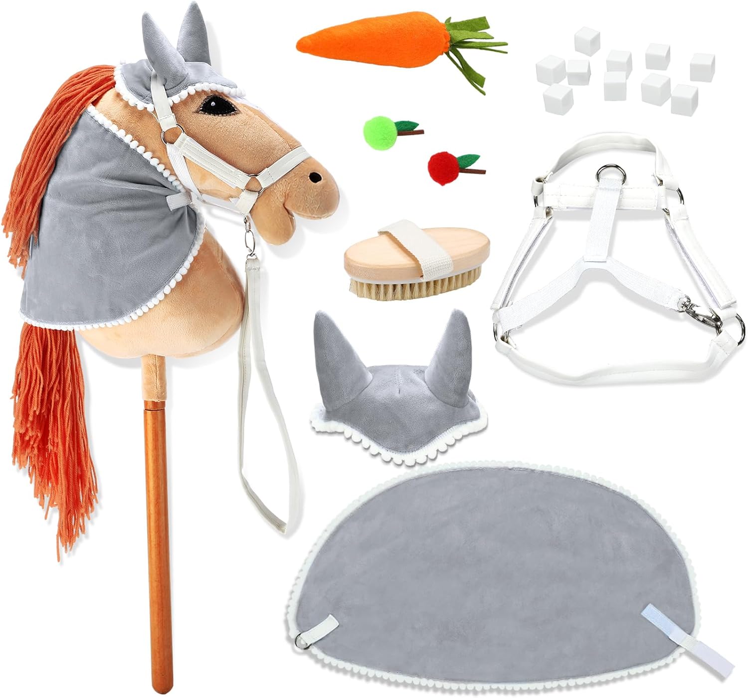9 Pcs DIY Hobby Horse Bridle Kit Include Horses Ear Bonnet Blanket Halter Sugar Cubes Red...