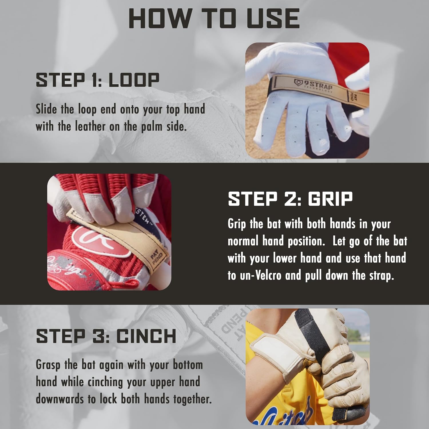 9 STRAP Baseball Grip Strap Full Hide Hitting Tool | Original Two-Handed Swing Trainer for...