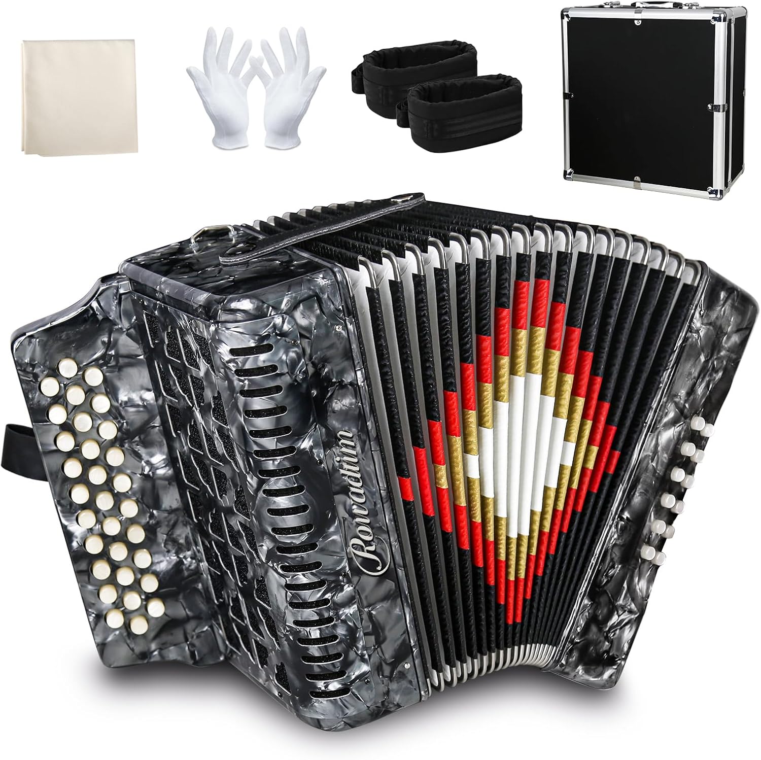 Accordions 31 Key 12 Bass Diatonic F/B/E Accordion Carry Kit (Gray) | Rich Timbre;Airtight...