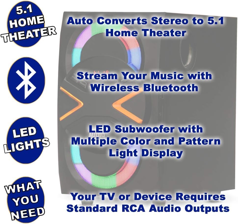 Acoustic Audio by Goldwood 5.1 Speaker System 5.1-Channel with LED lights and Bluetooth Home... image