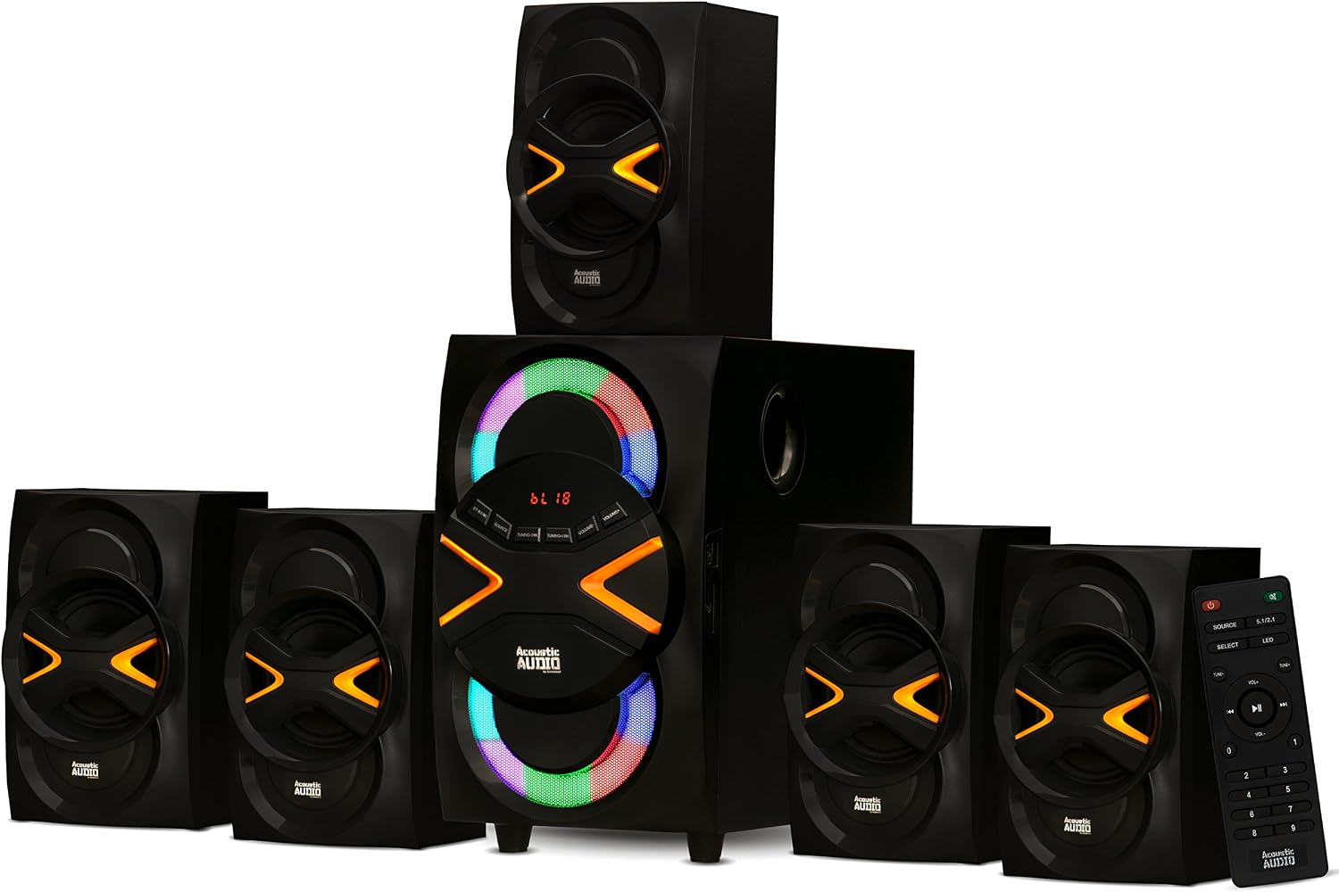 Acoustic Audio by Goldwood 5.1 Speaker System 5.1-Channel with LED lights and Bluetooth Home...