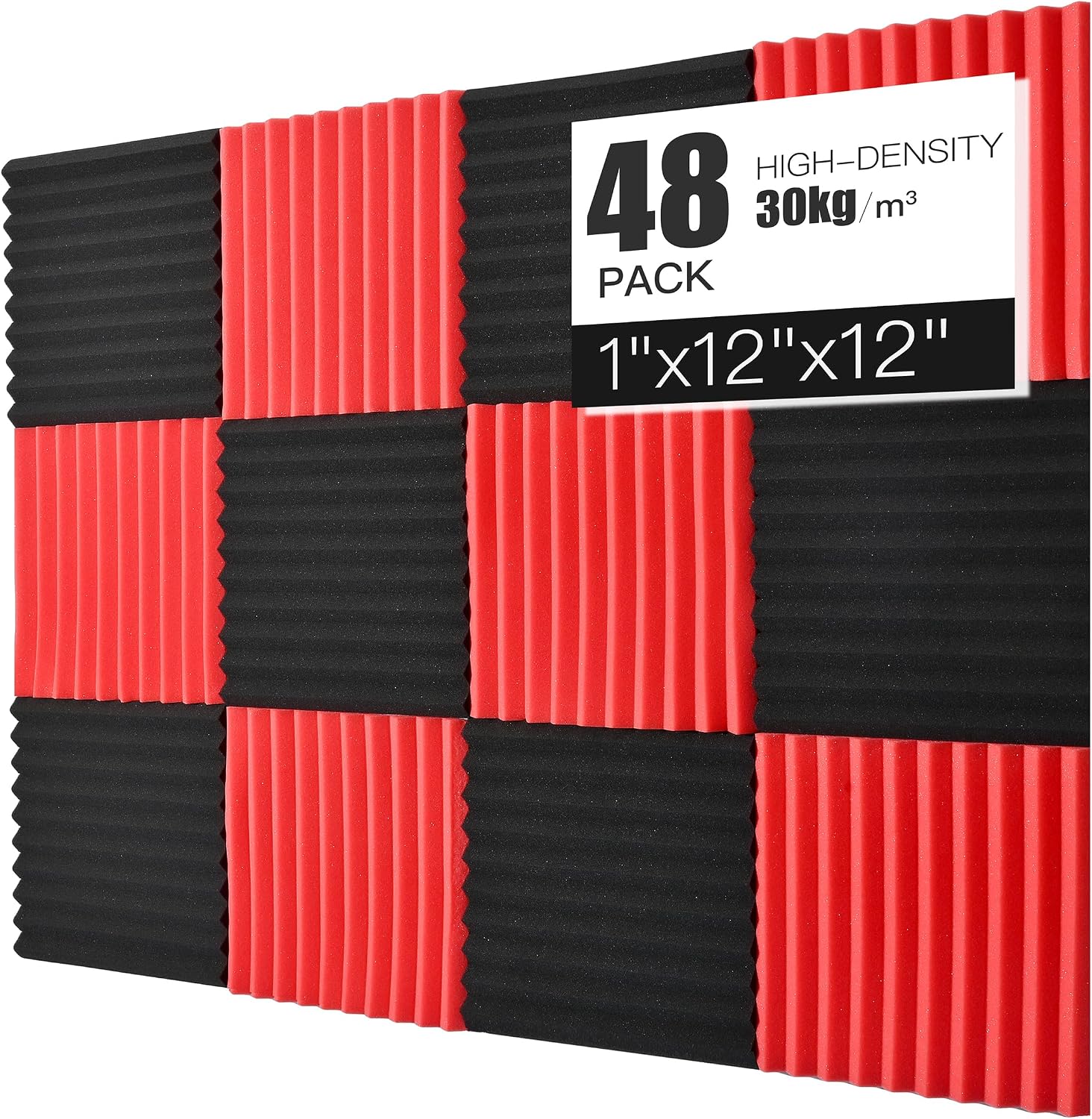 Acoustic Foams Panels 48 Pack 1" x 12"x 12" Sound Proof Foam Panels for Walls High Density...
