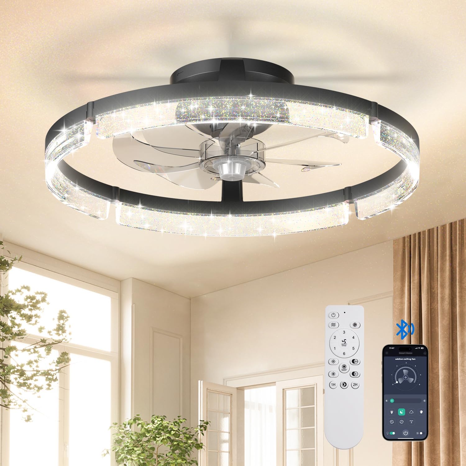 addlon Ceiling Fans with Lights and Remote, 20'' Low Profile Ceiling Fans, 3000-6000K...