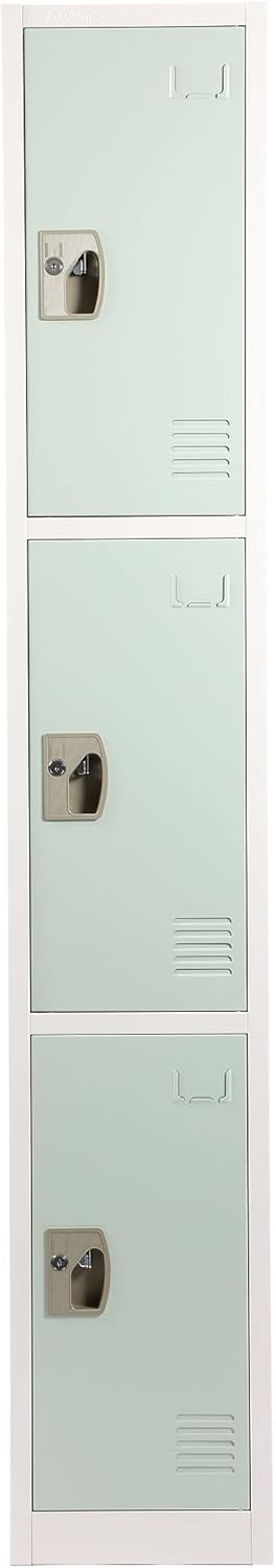 AdirOffice Large School Locker with 3 Doors 3 Hooks Storage Locker - Metal Storage Locker...