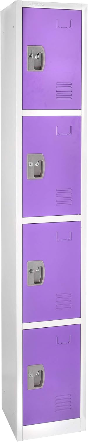 AdirOffice Large School Locker with 4 Doors 4 Hooks - Heavy Duty Stainless Steel Storage...