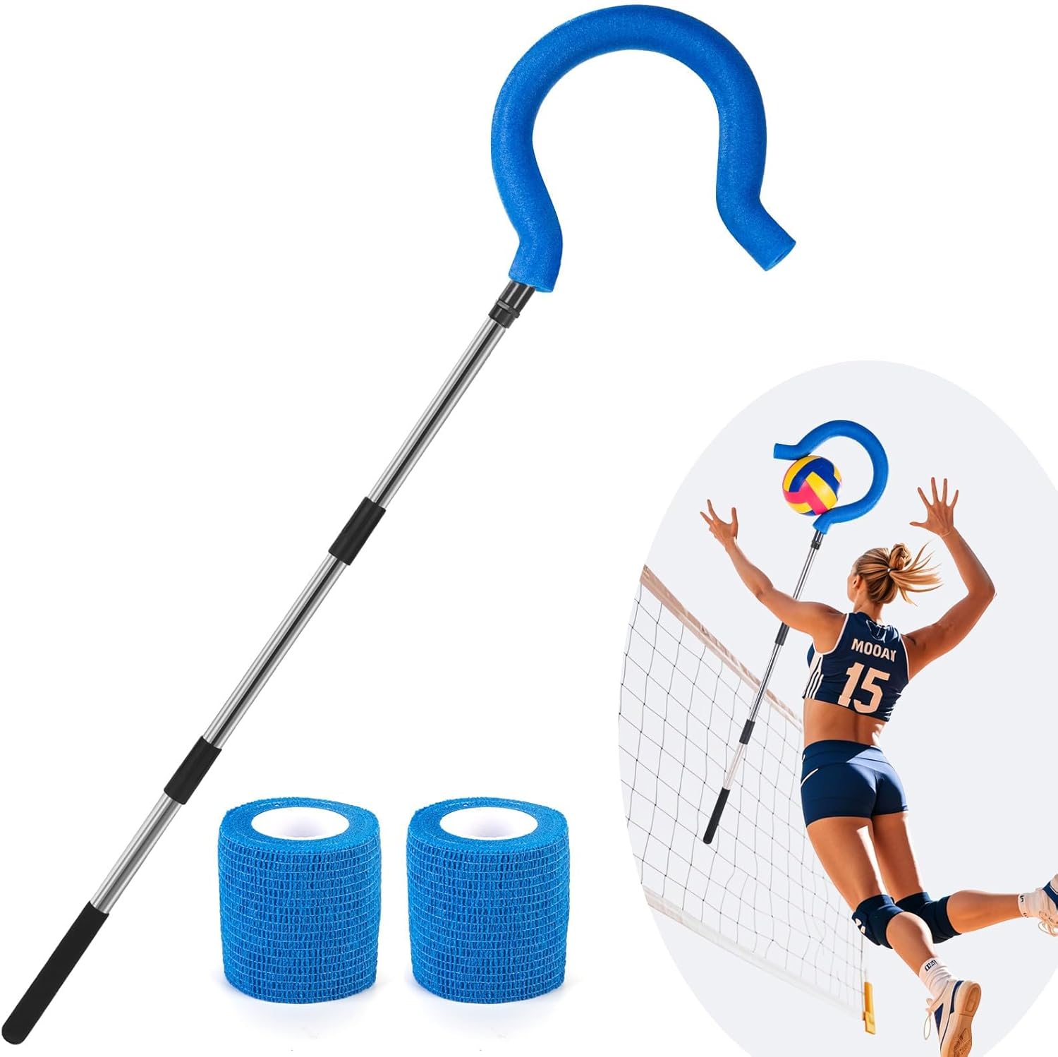 Adjustable Volleyball Spike Trainer with Question Mark Hook, Portable Lightweight Hitting...
