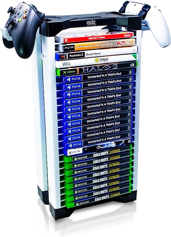 ADZ Universal Game Holder – 23 Game Storage Tower Rack for PS2 PS3 PS4 PS5 PSP Xbox 360...