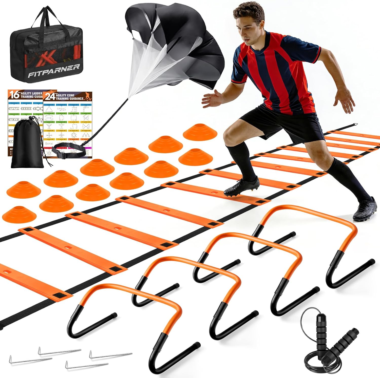 Agility Ladder, Soccer Football Training Equipment Set - 20ft Speed Ladder, 4...