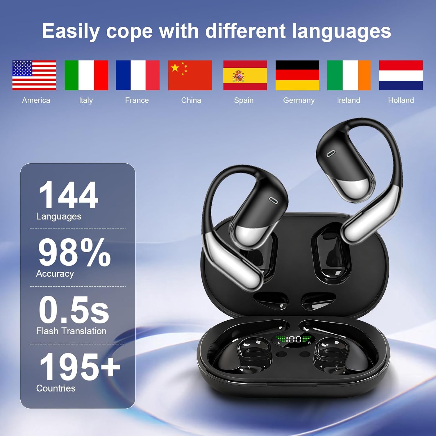 AI Open Ear Headphones Translation Earbuds, Real-Time 2-Way Language Translator Device... image