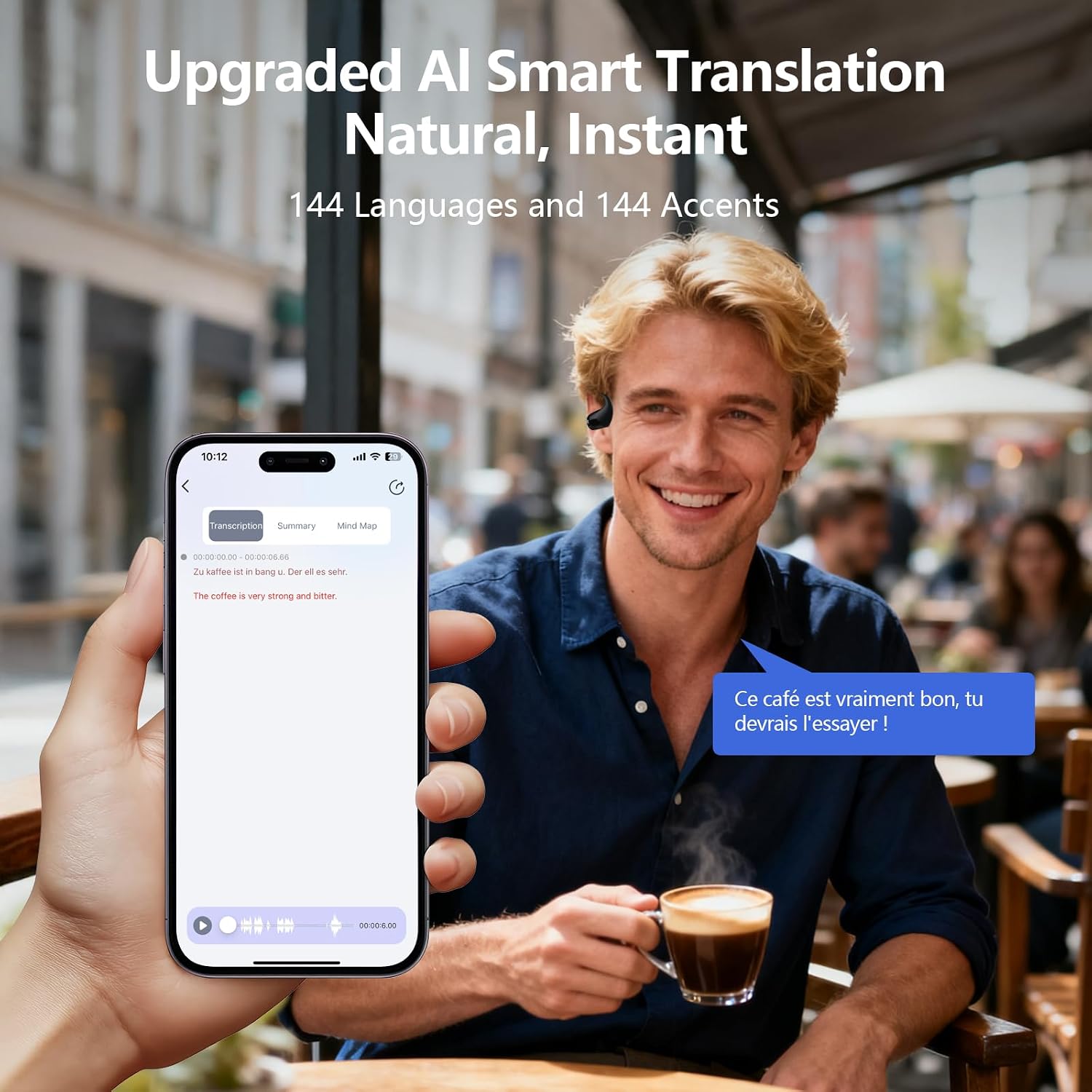 AI Open Ear Headphones Translation Earbuds, Real-Time 2-Way Language Translator Device... image
