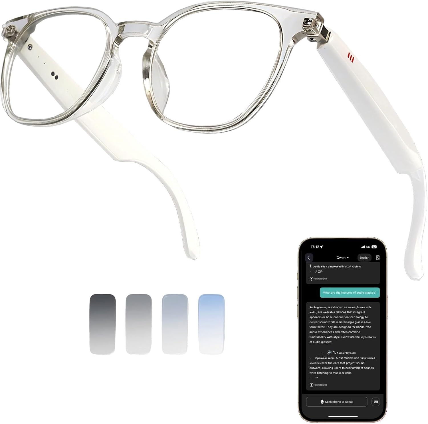 AI Smart Bluetooth Glasses with Speakers,Translation and Photochromic Lenses