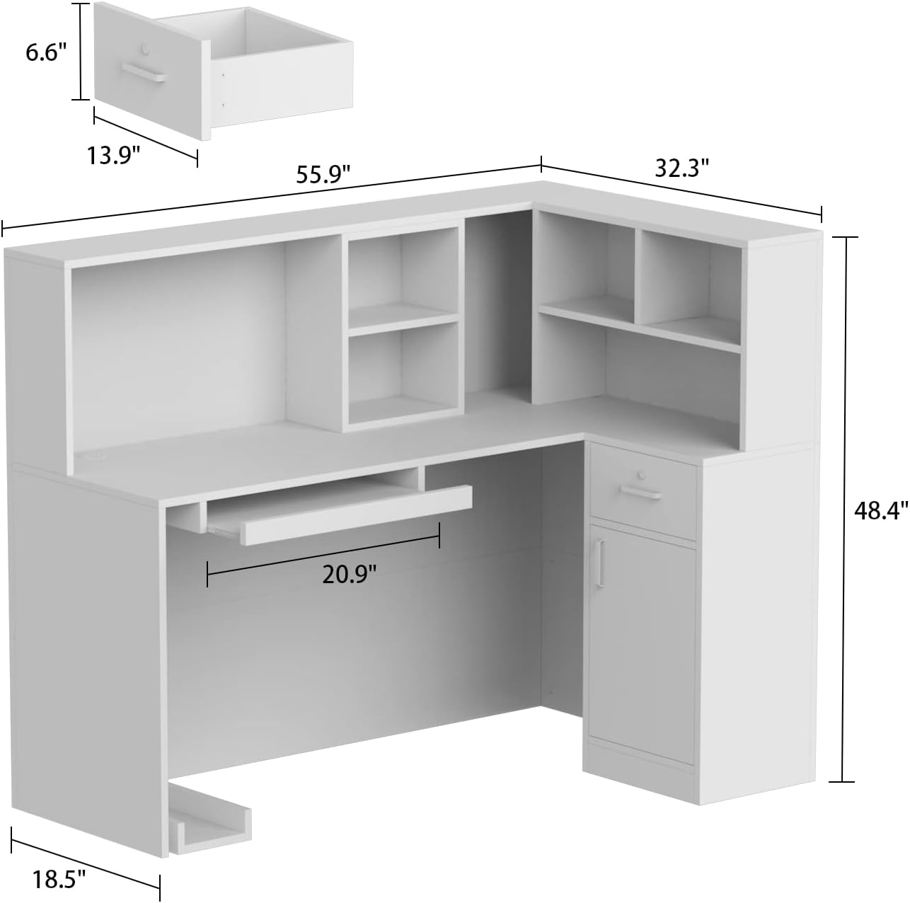 AIEGLE L-Shaped Reception Desk Counter Table with Lockable Drawers & Storage Shelves...