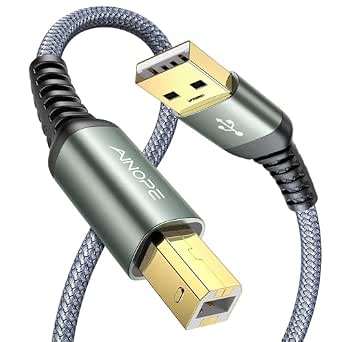 AINOPE Printer Cable,Nylon Braided USB 2.0 Printer Cord to Computer,Type A/Grey/6.6FT