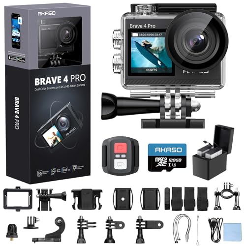 AKASO Brave 4 Pro 4K30 Action Camera with 128GB MicroSD U3 Card, 131FT Underwater Waterproof... image