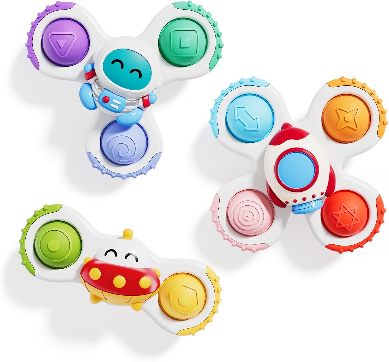 ALASOU 3PCS Pop Suction Cup Spinner Sensory Airplane Travel Toys for 1 Year Old Boy Girl...