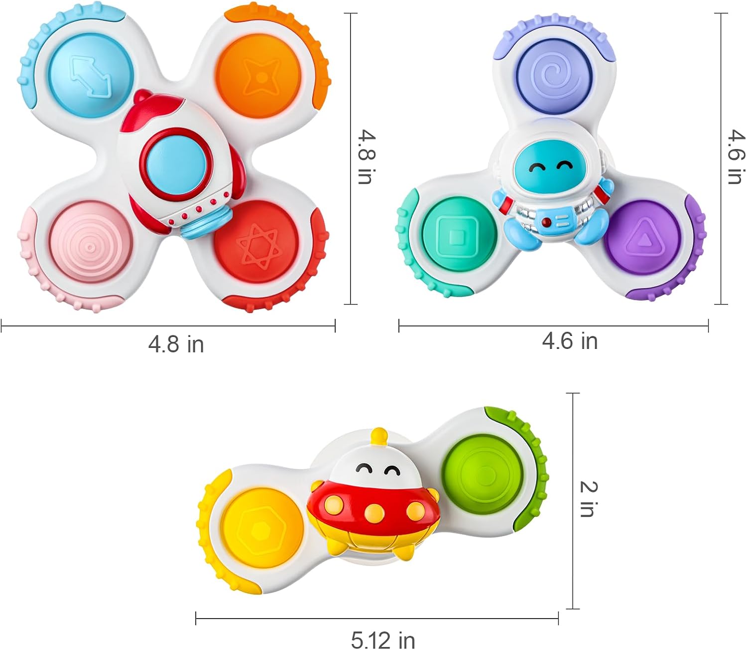 ALASOU 3PCS Pop Suction Cup Spinner Sensory Airplane Travel Toys for 1 Year Old Boy Girl... image