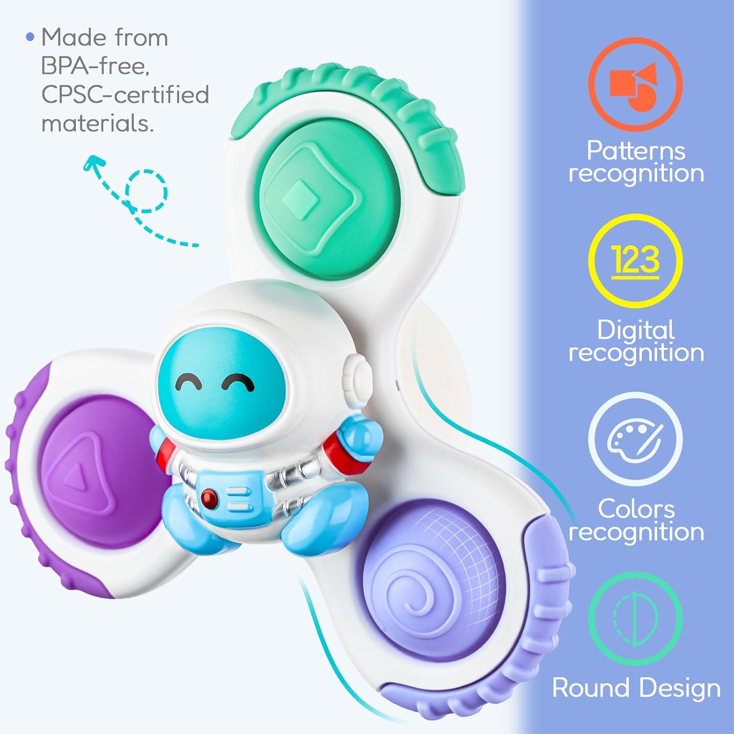ALASOU 3PCS Pop Suction Cup Spinner Sensory Airplane Travel Toys for 1 Year Old Boy Girl... image