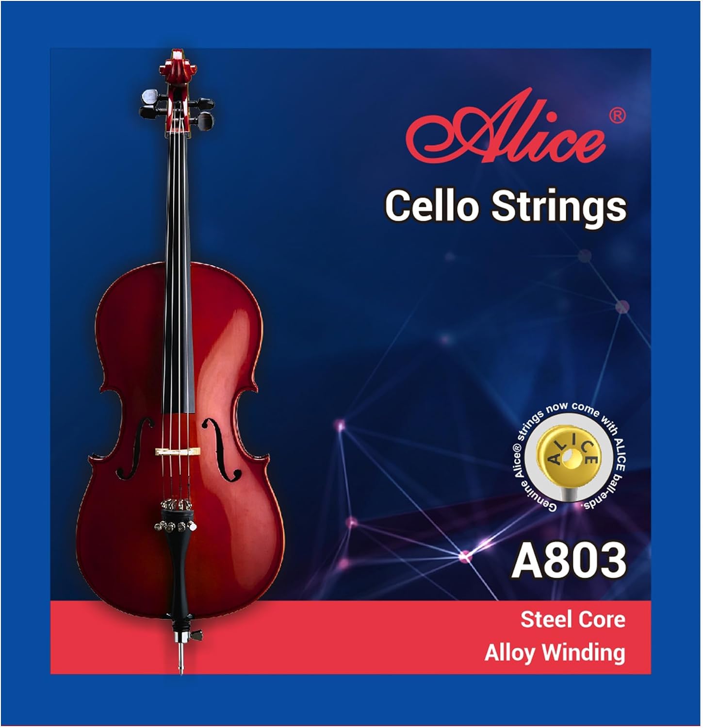 Alice Cello Strings 4/4 Full Set - Well Balanced & Deep-forceful Timbre, Steel Core with...