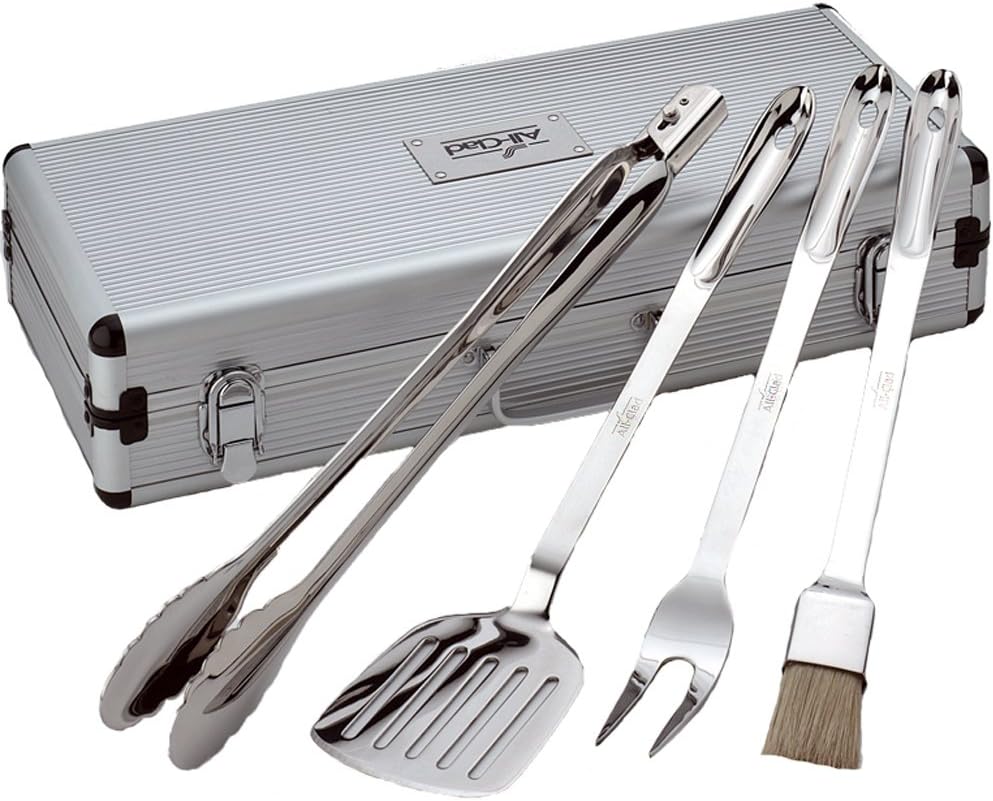 All-Clad Professional Tools with Case Stainless Steel BBQ Tool Set 4 Piece Pots and Pans...