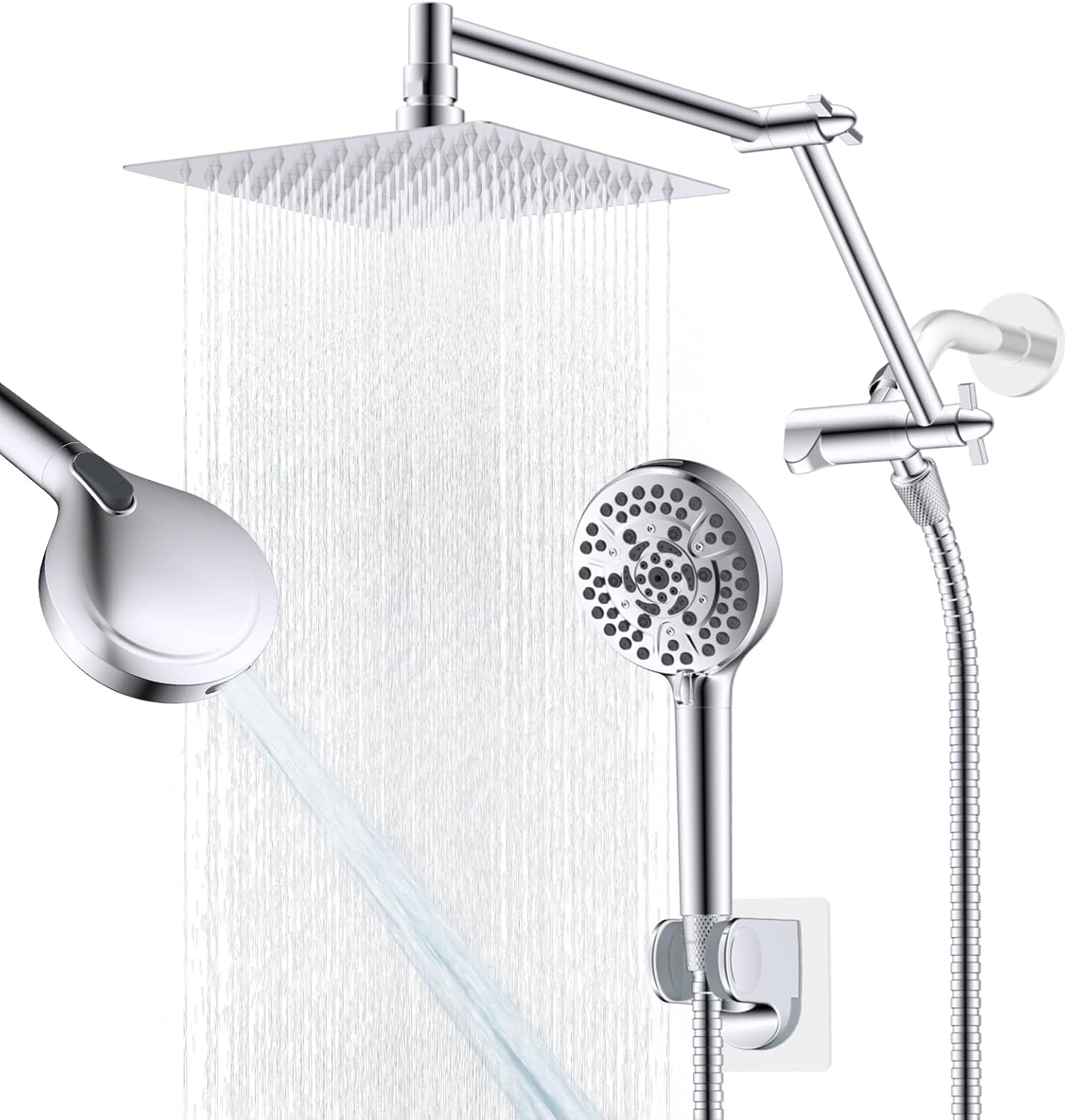 All Metal Rain Shower Head, 8” High Pressure Rainfall Shower Head with Handheld...