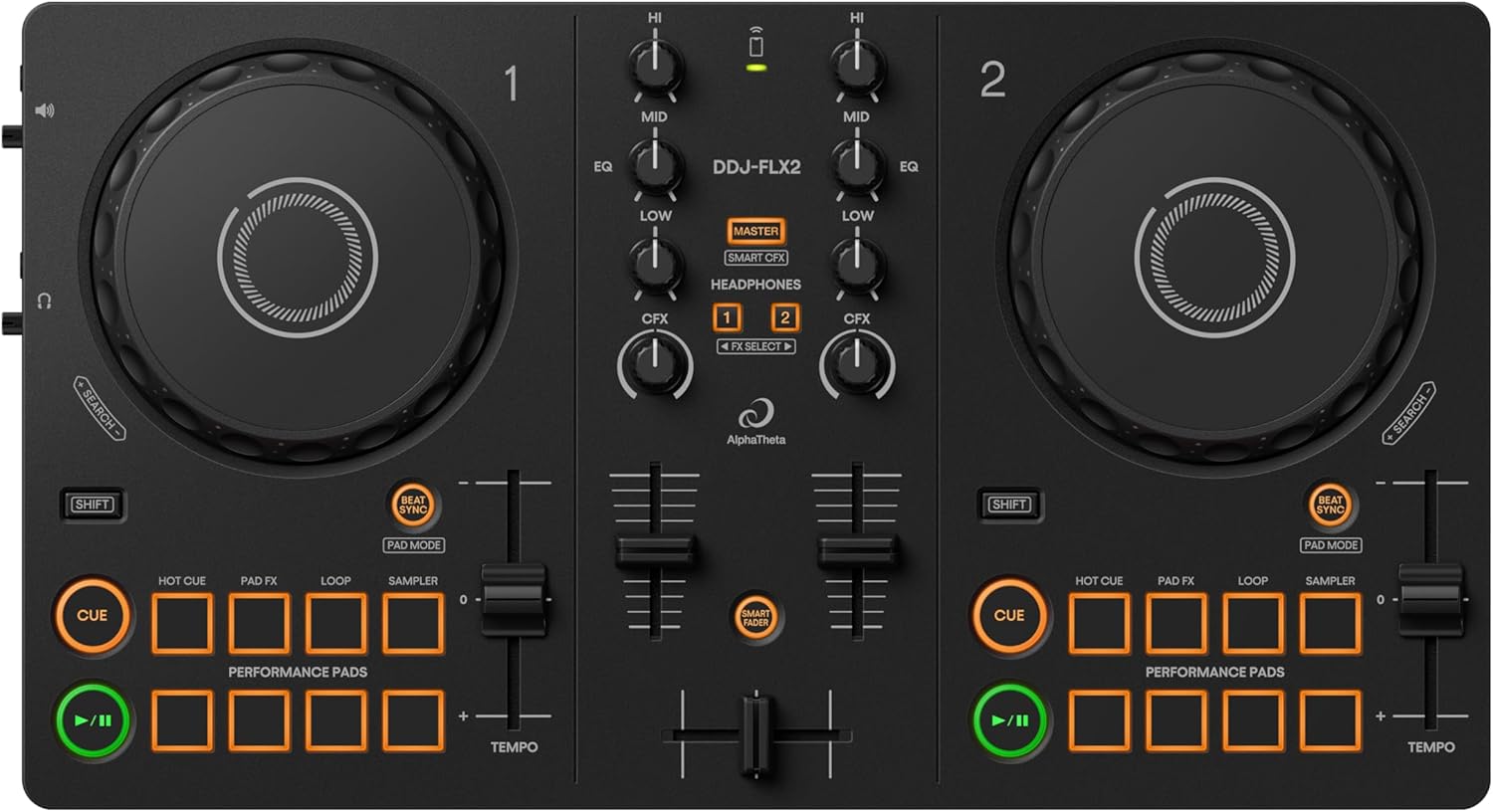 AlphaTheta DDJ-FLX2 Compact 2-Channel DJ Controller - Streaming-Ready, Smart Fader & Smart...