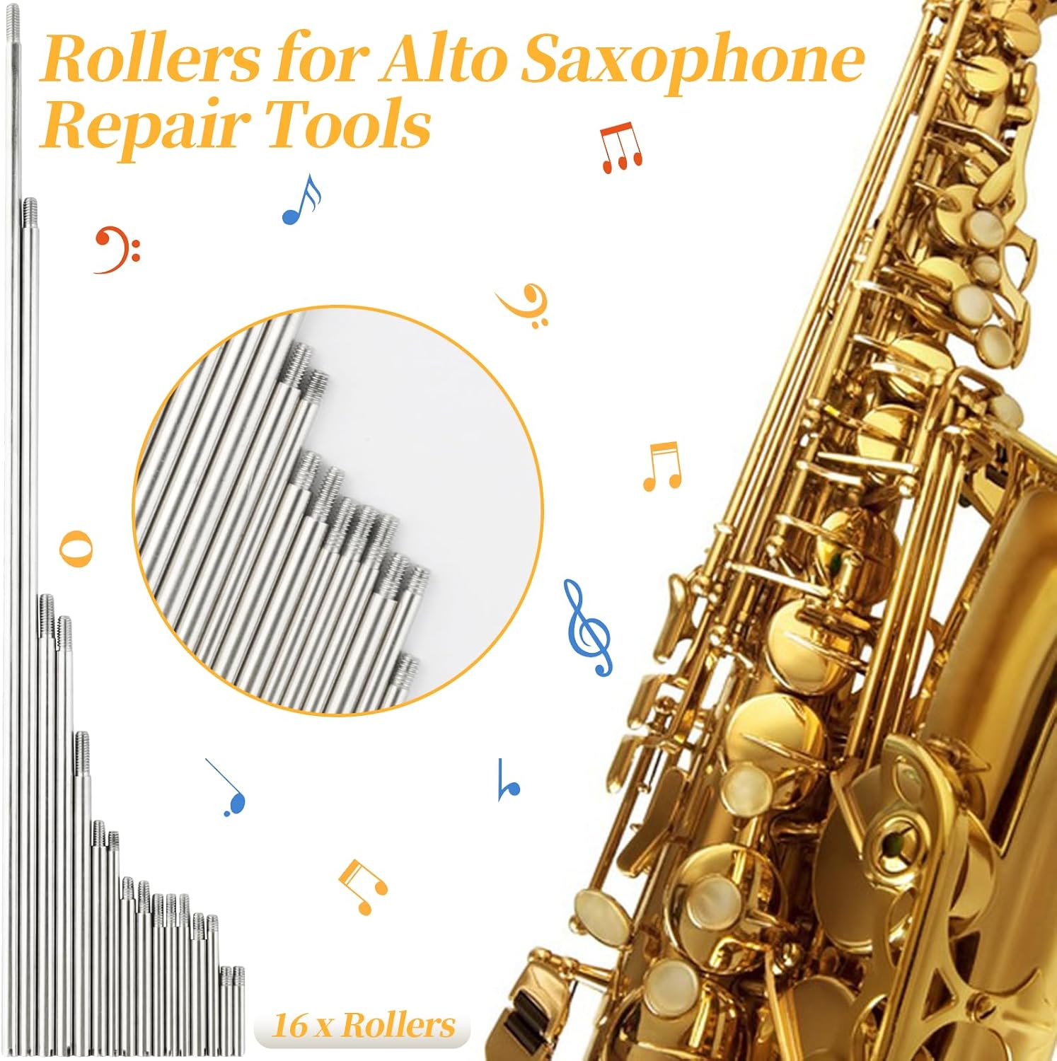 Alto Saxophone Repair Kit,118 Pcs Alto Saxophone Repair Parts Replacement Tools set,Woodwind... image
