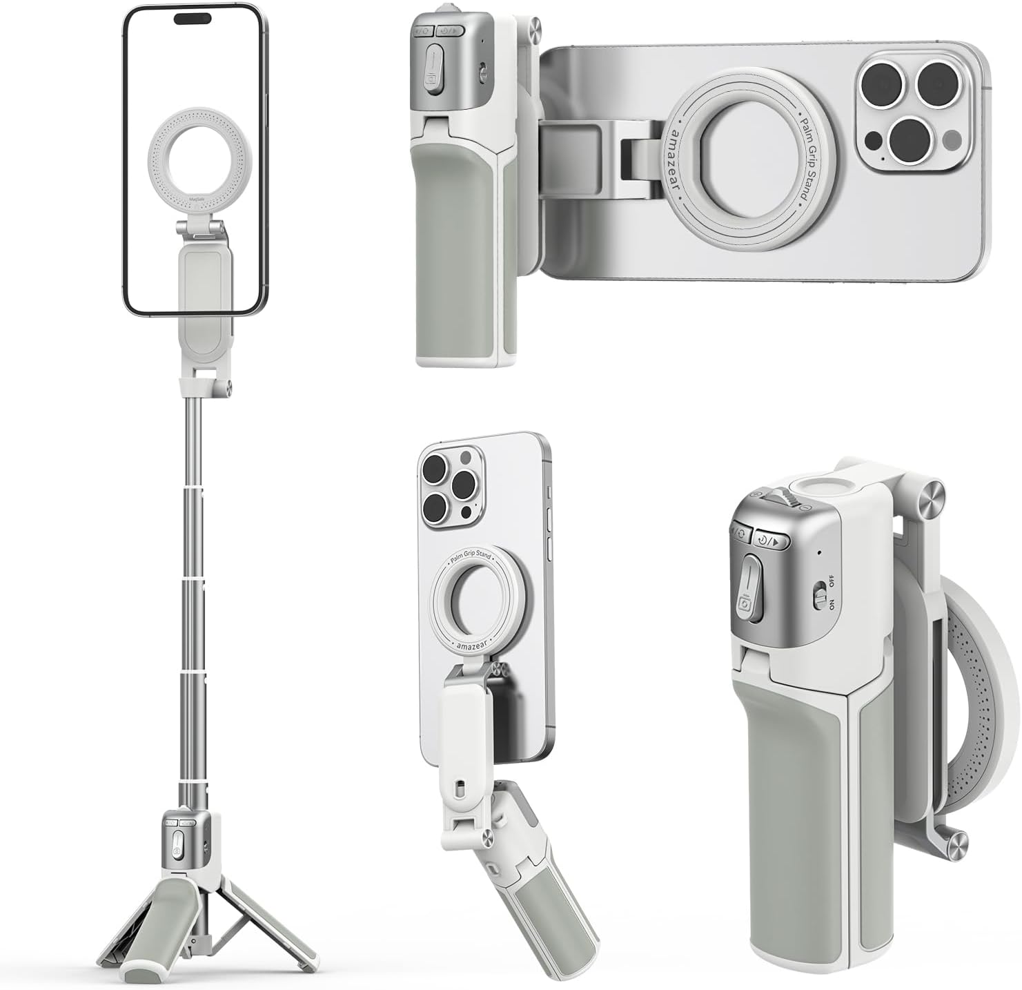 AMAZEAR Phone Camera Grip with Selfie Stick Tripod, Cellphone Accessories with Detachable...